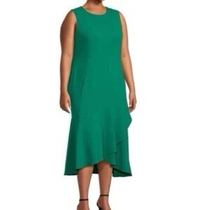 Calvin Klein Emerald Green Midi Asymmetrical Dress Size NWT